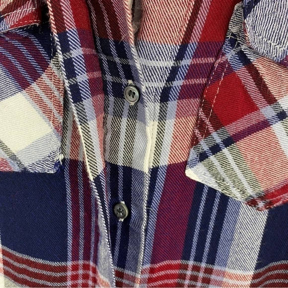 SAM Edelman Riley Blue Red Plaid Lace Back Button Down Shirt Medium - Picture 13 of 15